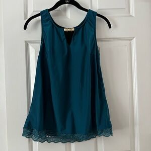 Teal Sleeveless Top with Lace Hem
